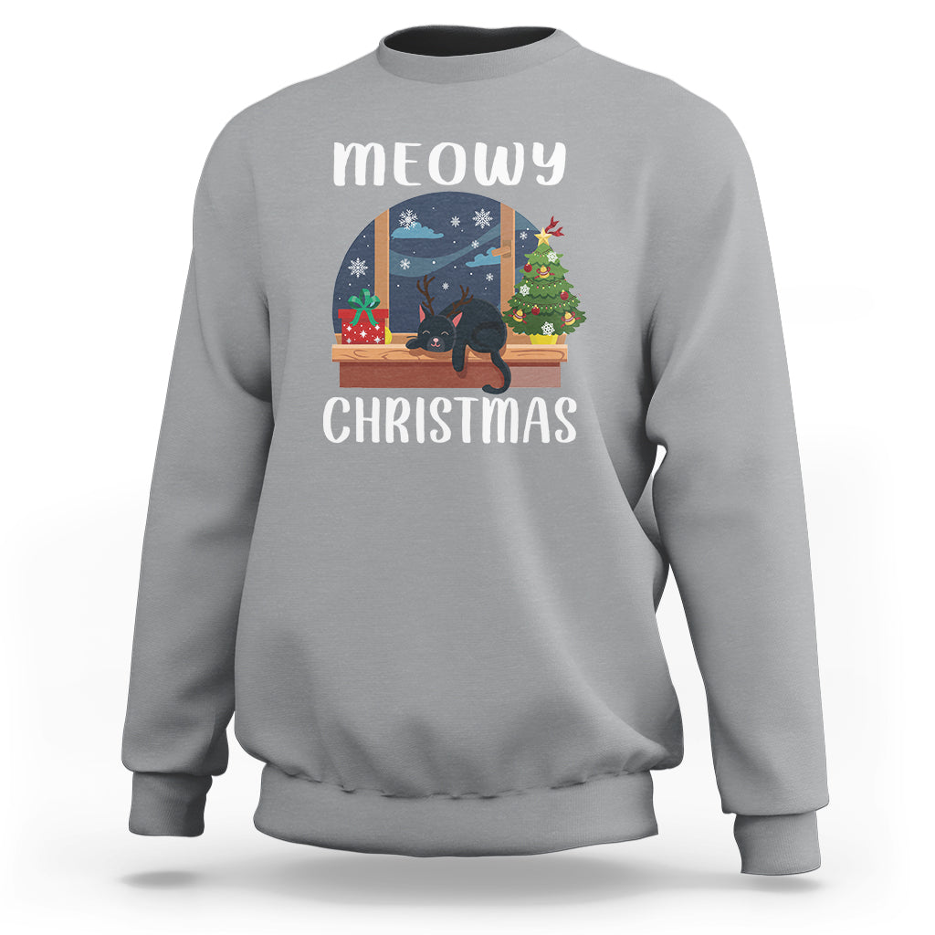Christmas Sweatshirt Cat Reindeer Chillin' Xmas Eve Window Meowy - Wonder Print Shop