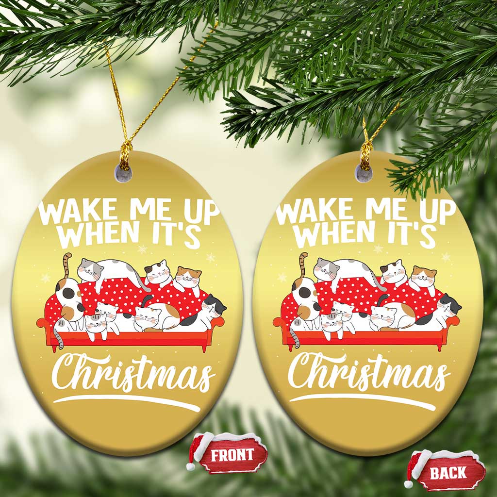 Cute Cat Wake Me Up When It's Christmas Chillin' Christmas Ornament - Wonder Print Shop