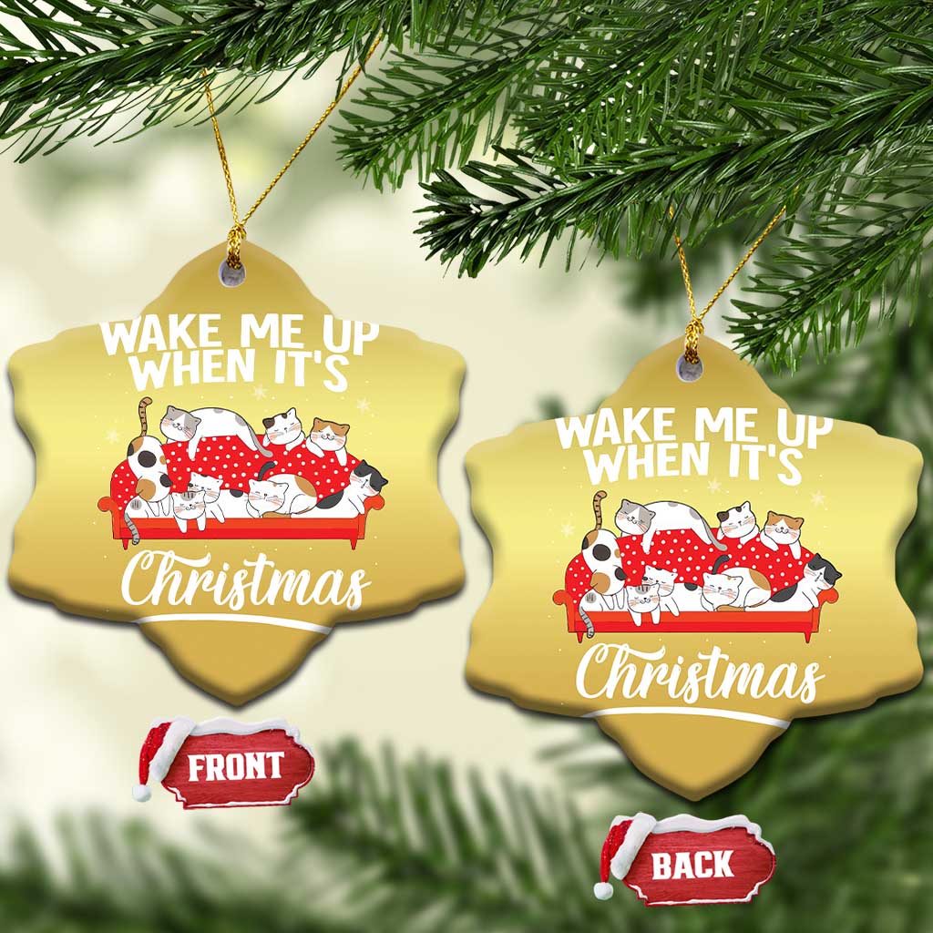 Cute Cat Wake Me Up When It's Christmas Chillin' Christmas Ornament - Wonder Print Shop