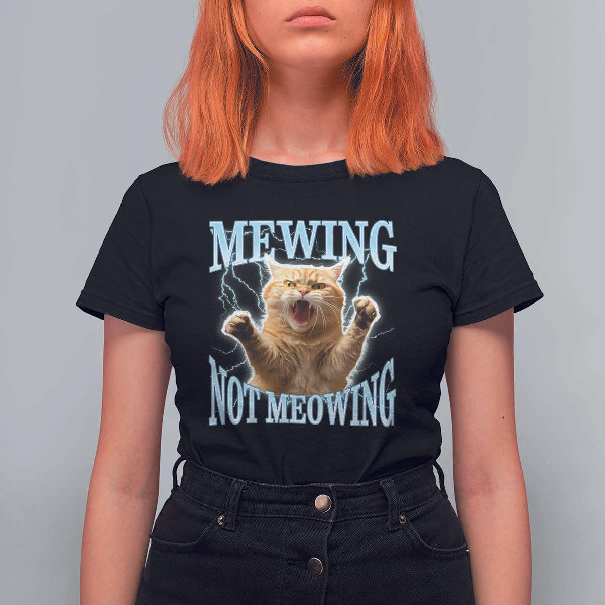 Funny Meme Cat Mewing Not Meowing T Shirt For Women