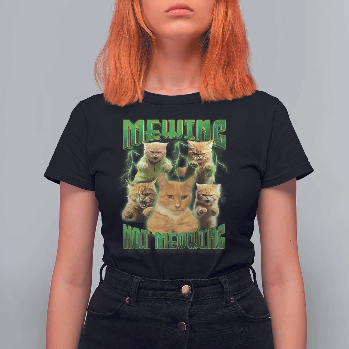 Funny Cat Meme Mewing Not Meowing T Shirt For Women - Wonder Print Shop