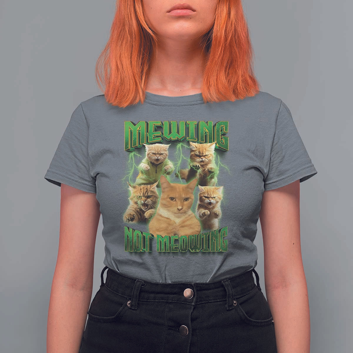 Funny Cat Meme Mewing Not Meowing T Shirt For Women - Wonder Print Shop