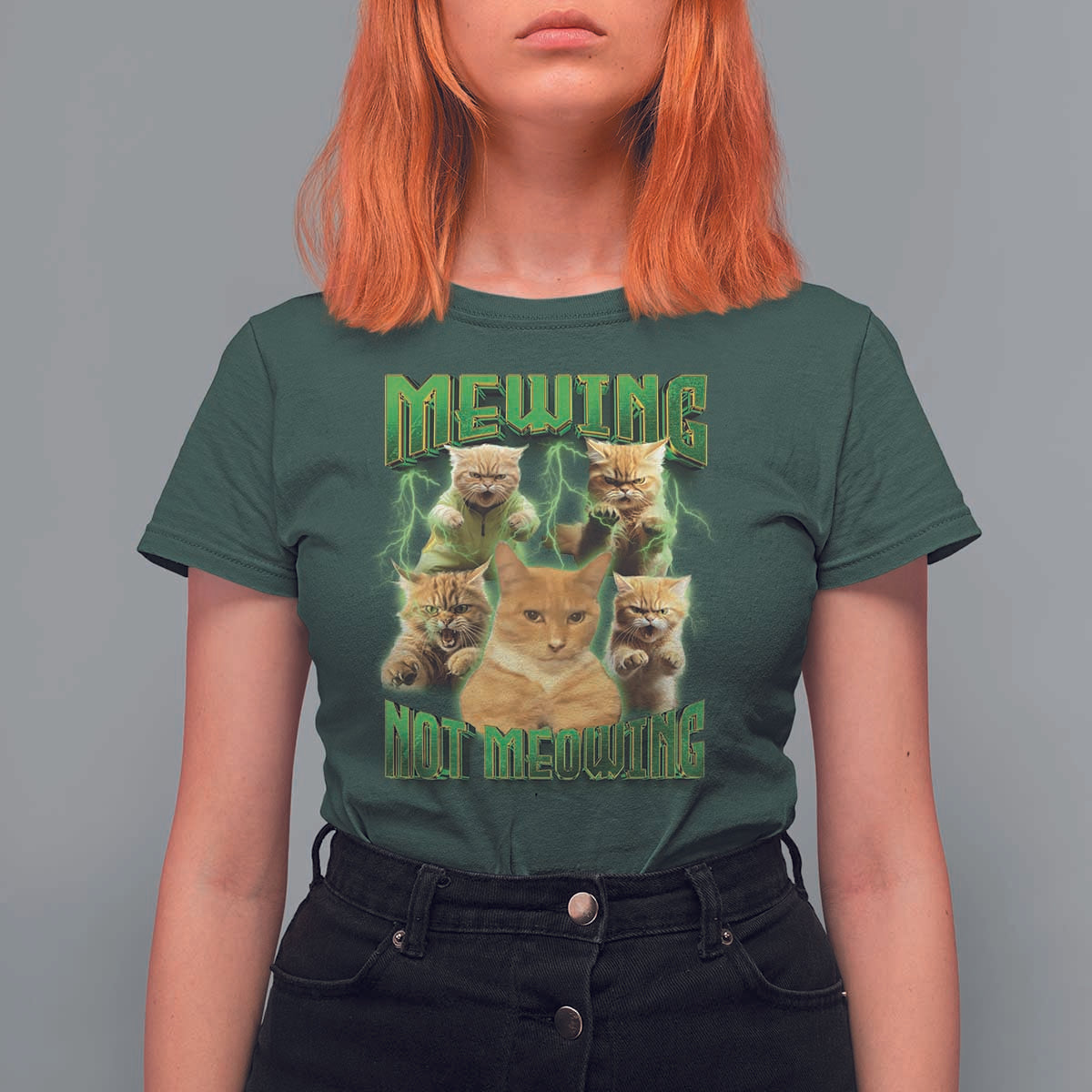 Funny Cat Meme Mewing Not Meowing T Shirt For Women - Wonder Print Shop