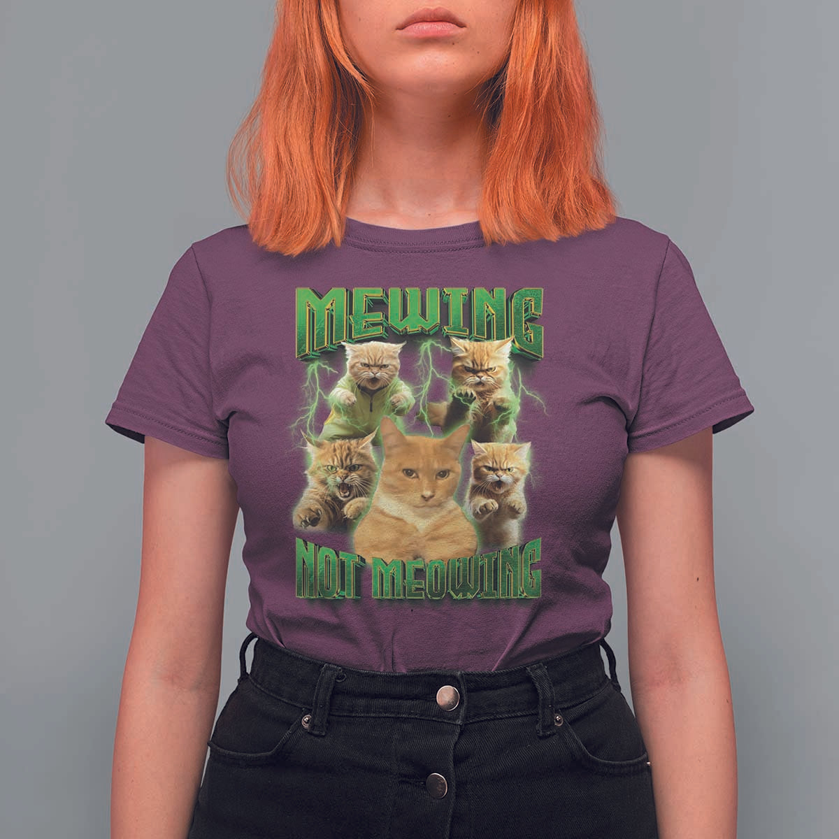Funny Cat Meme Mewing Not Meowing T Shirt For Women - Wonder Print Shop