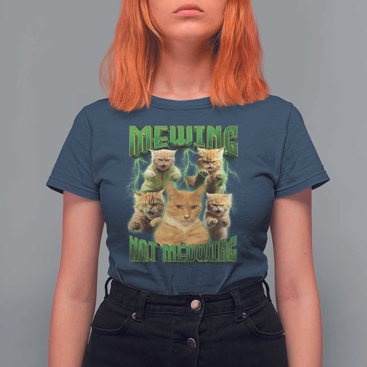 Funny Cat Meme Mewing Not Meowing T Shirt For Women - Wonder Print Shop