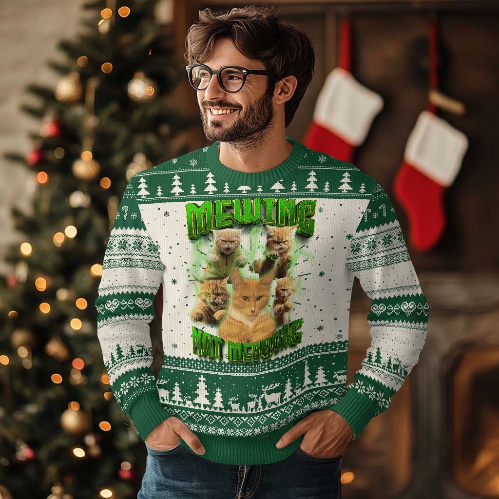 Funny Cat Meme Mewing Not Meowing Ugly Christmas Sweater - Wonder Print Shop