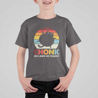 Funny Fat Cat T Shirt For Kid Chonk Oh Lawd He Comin' - Wonder Print Shop