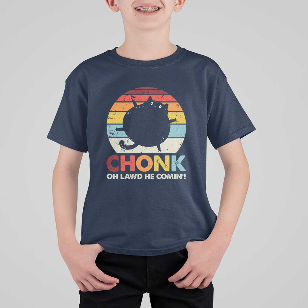 Funny Fat Cat T Shirt For Kid Chonk Oh Lawd He Comin' - Wonder Print Shop