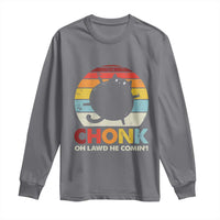 Funny Fat Cat Long Sleeve Shirt Chonk Oh Lawd He Comin'