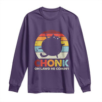 Funny Fat Cat Long Sleeve Shirt Chonk Oh Lawd He Comin'