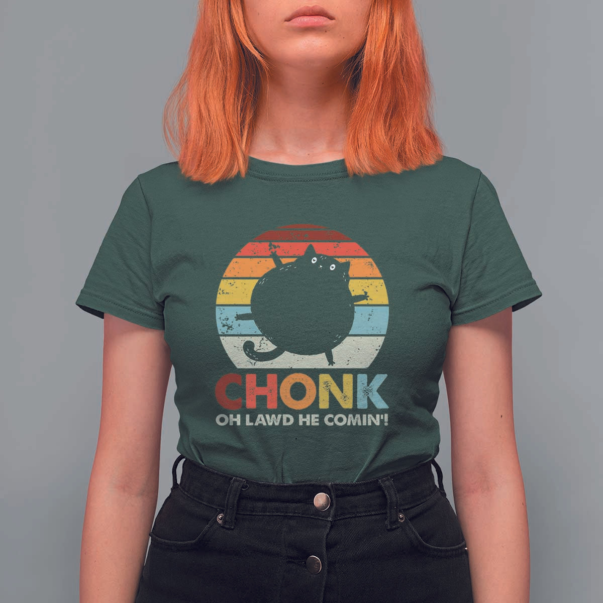 Funny Fat Cat T Shirt For Women Chonk Oh Lawd He Comin' - Wonder Print Shop
