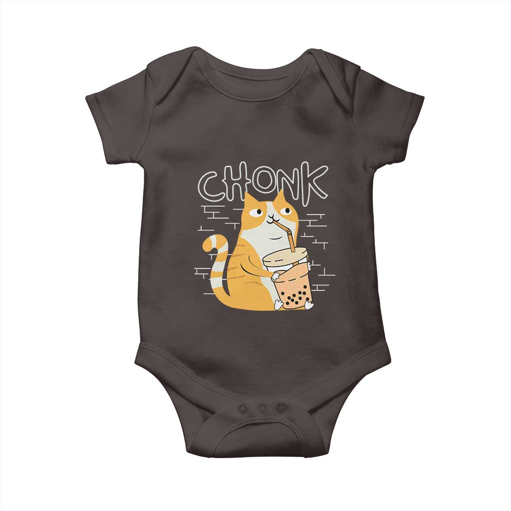 Funny Fat Cat Baby Onesie Chonk Drinking Bubble Tea