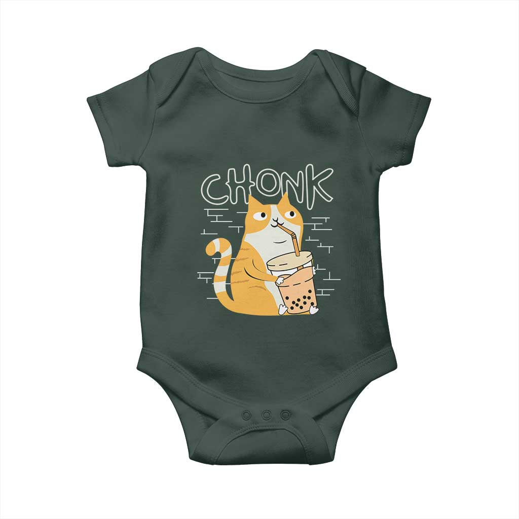 Funny Fat Cat Baby Onesie Chonk Drinking Bubble Tea