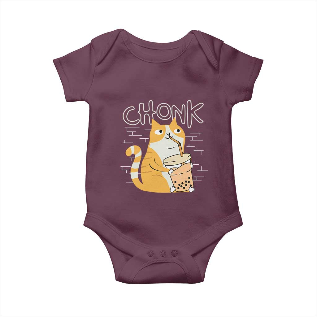 Funny Fat Cat Baby Onesie Chonk Drinking Bubble Tea