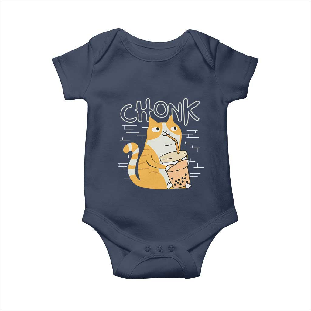 Funny Fat Cat Baby Onesie Chonk Drinking Bubble Tea