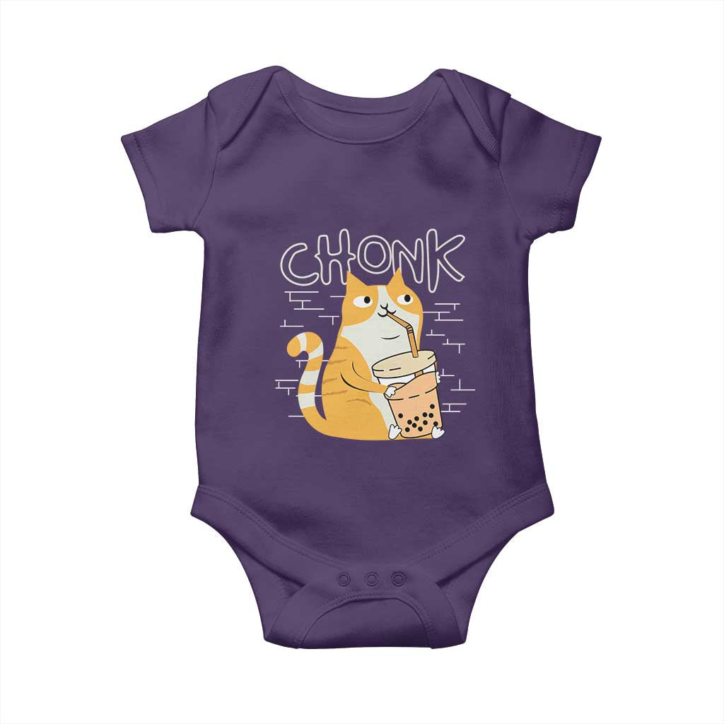 Funny Fat Cat Baby Onesie Chonk Drinking Bubble Tea