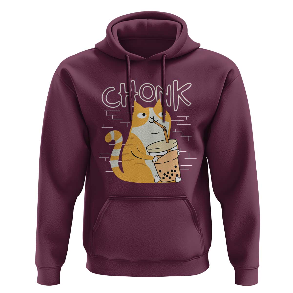 Funny Fat Cat Hoodie Chonk Drinking Bubble Tea