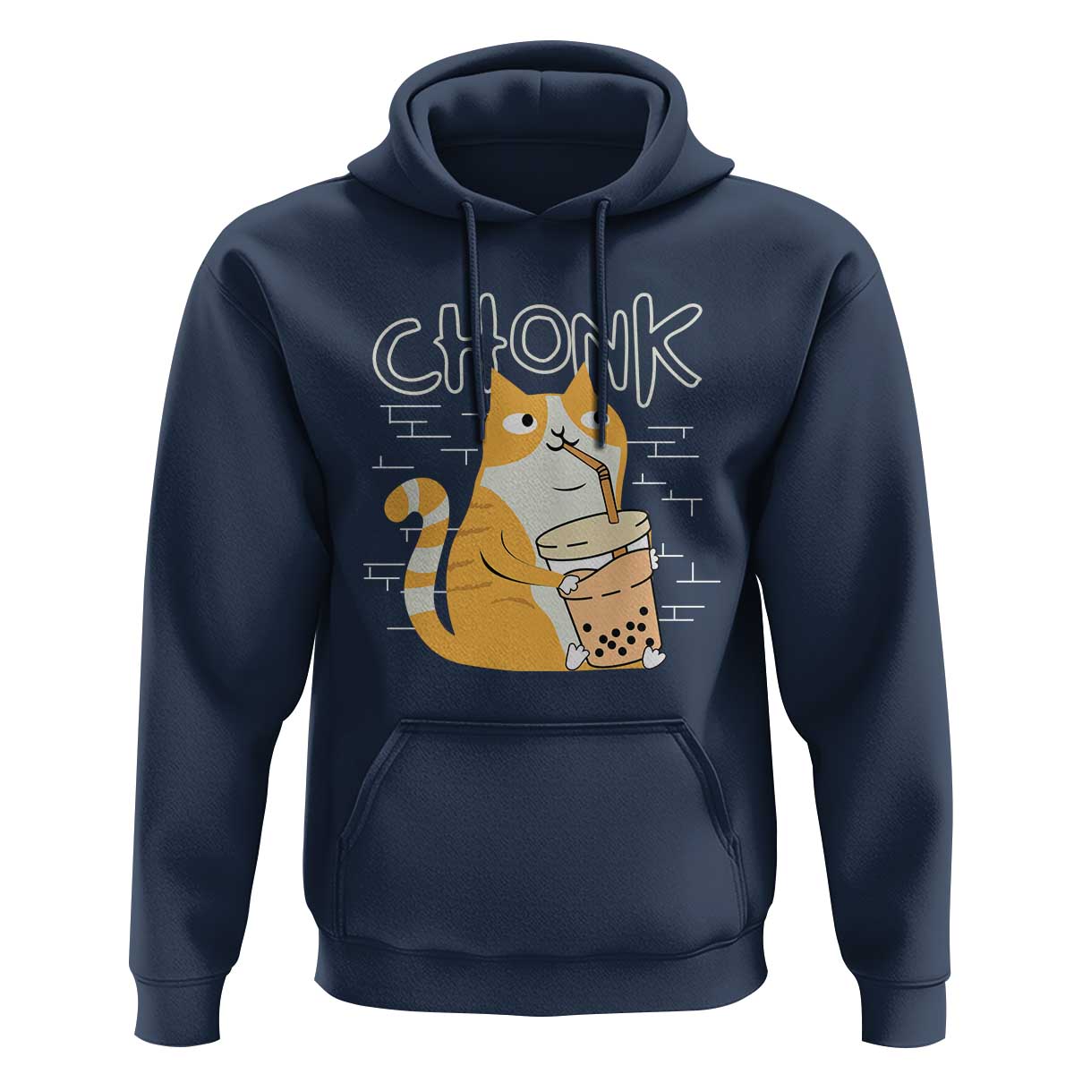 Funny Fat Cat Hoodie Chonk Drinking Bubble Tea