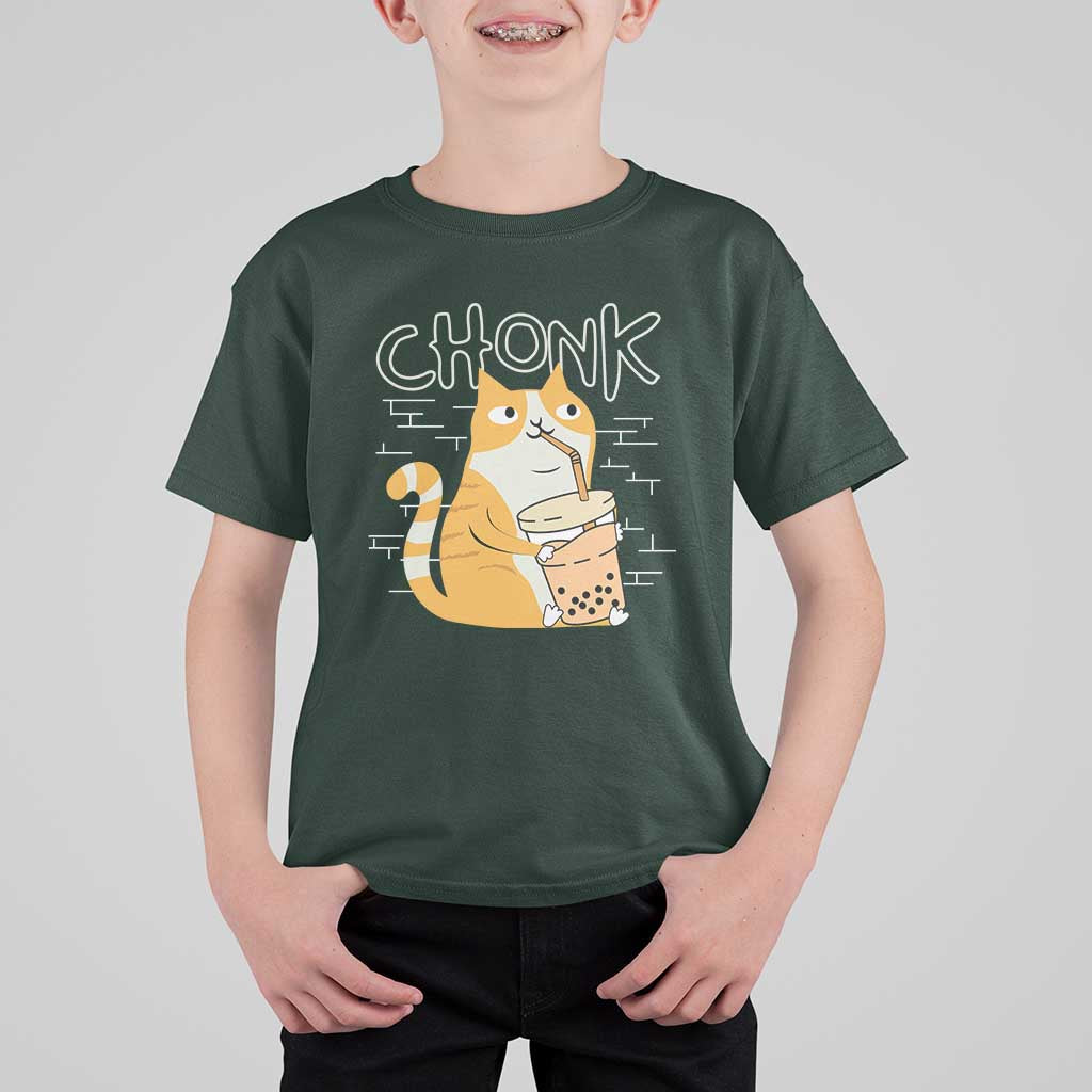 Funny Fat Cat T Shirt For Kid Chonk Drinking Bubble Tea - Wonder Print Shop
