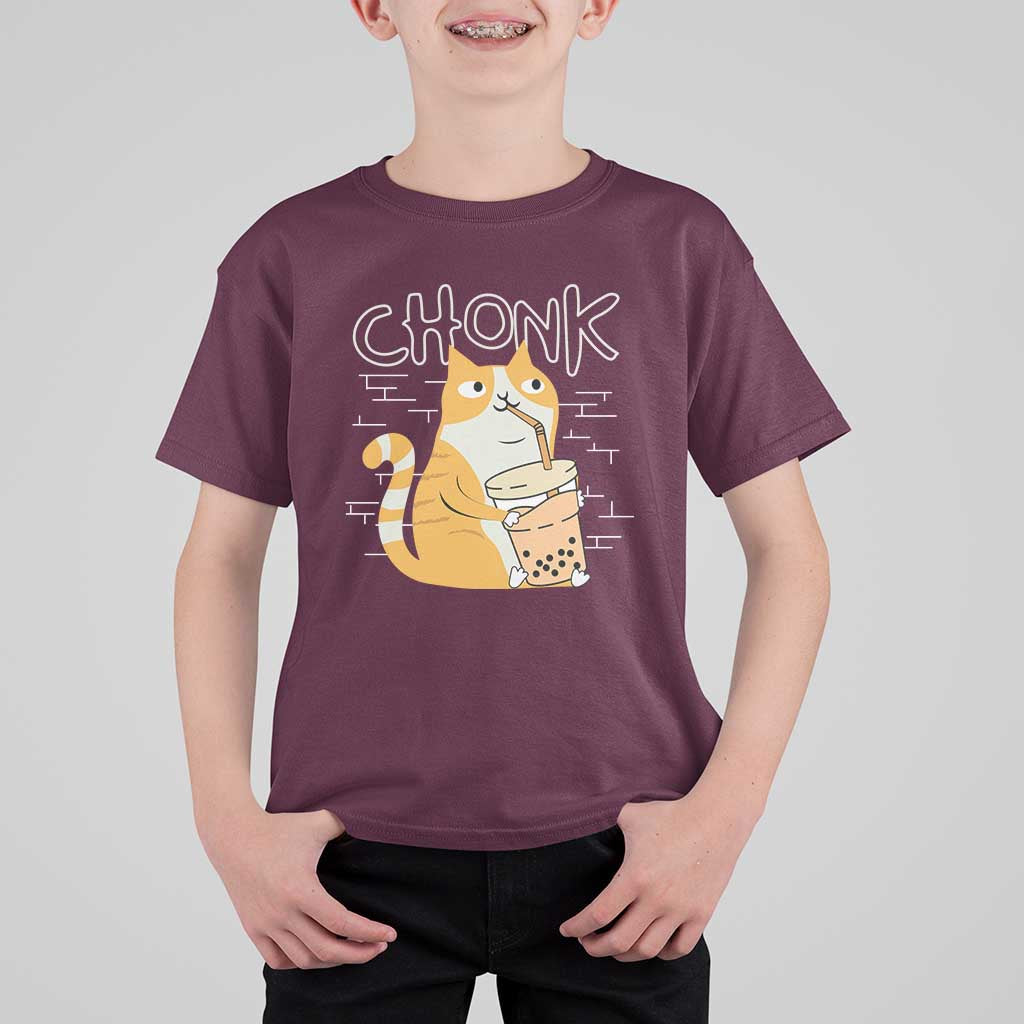 Funny Fat Cat T Shirt For Kid Chonk Drinking Bubble Tea - Wonder Print Shop