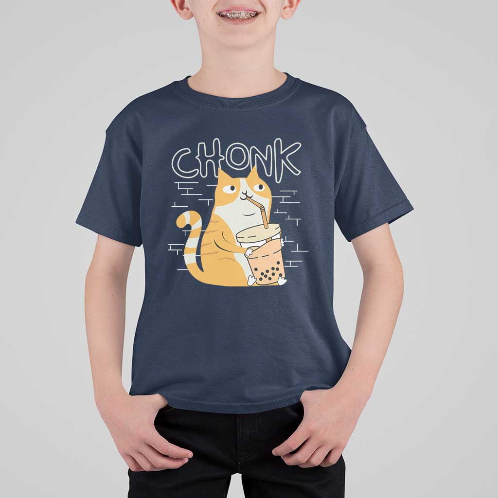 Funny Fat Cat T Shirt For Kid Chonk Drinking Bubble Tea - Wonder Print Shop