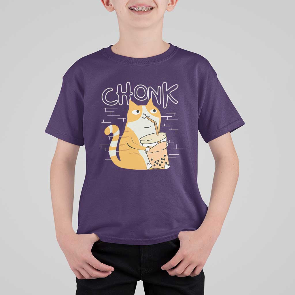 Funny Fat Cat T Shirt For Kid Chonk Drinking Bubble Tea - Wonder Print Shop