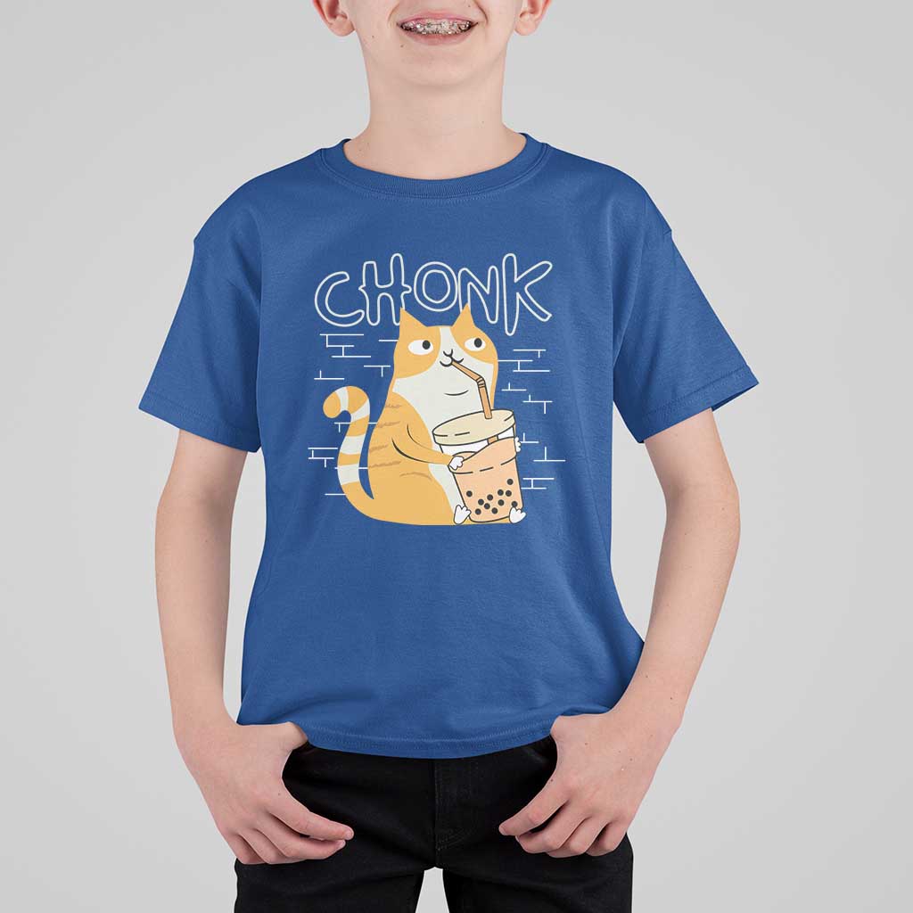 Funny Fat Cat T Shirt For Kid Chonk Drinking Bubble Tea - Wonder Print Shop