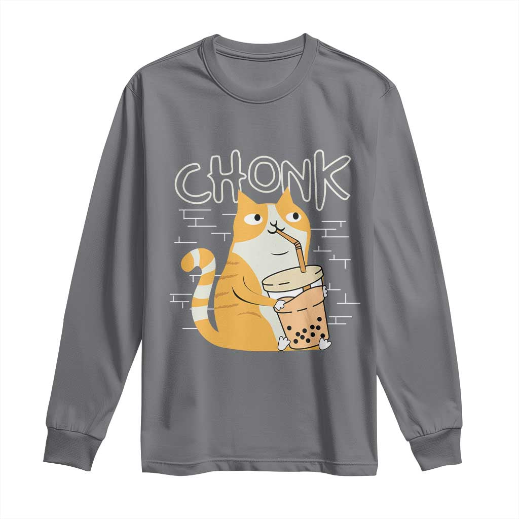 Funny Fat Cat Long Sleeve Shirt Chonk Drinking Bubble Tea