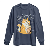 Funny Fat Cat Long Sleeve Shirt Chonk Drinking Bubble Tea