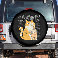 Funny Fat Cat Spare Tire Cover Chonk Drinking Bubble Tea