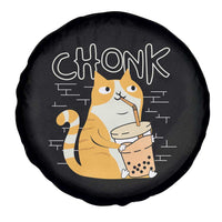 Funny Fat Cat Spare Tire Cover Chonk Drinking Bubble Tea