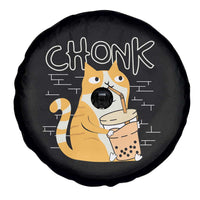 Funny Fat Cat Spare Tire Cover Chonk Drinking Bubble Tea