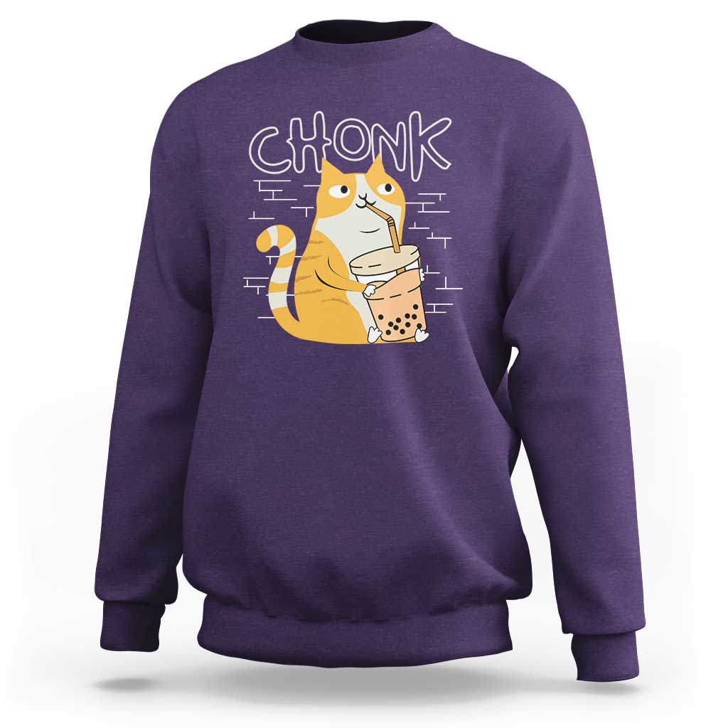Funny Fat Cat Sweatshirt Chonk Drinking Bubble Tea - Wonder Print Shop