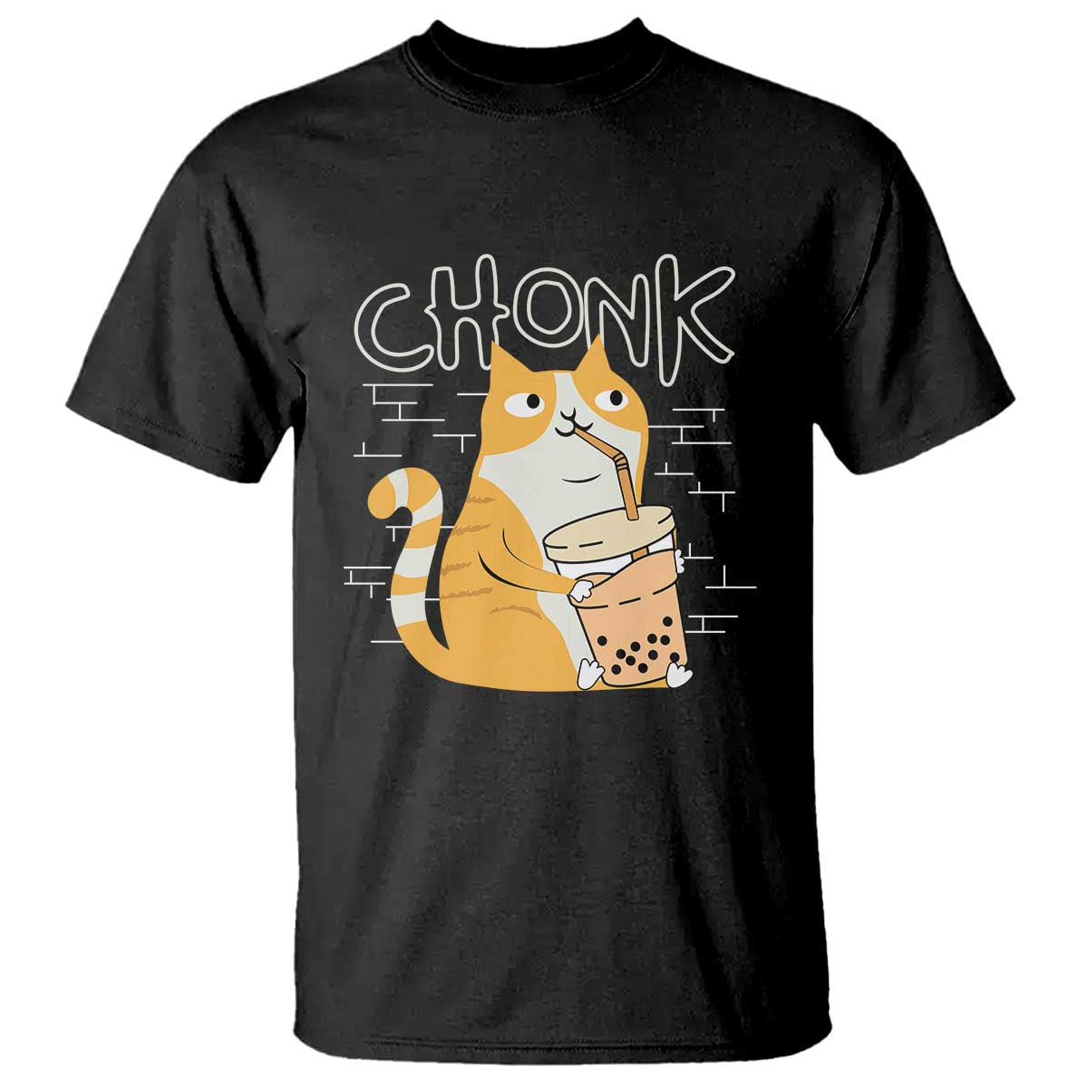 Funny Fat Cat T Shirt Chonk Drinking Bubble Tea - Wonder Print Shop