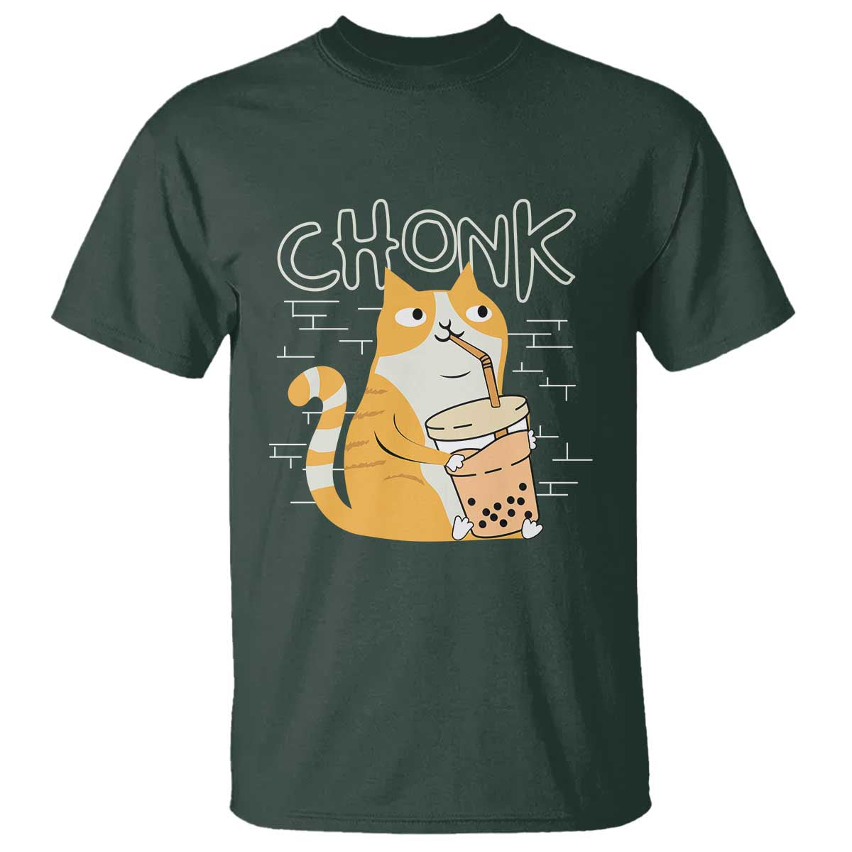 Funny Fat Cat T Shirt Chonk Drinking Bubble Tea - Wonder Print Shop