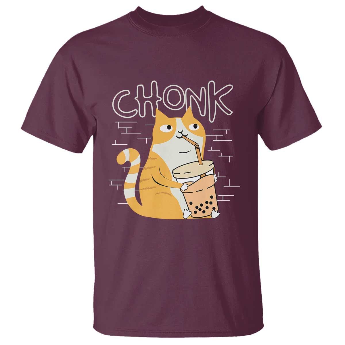 Funny Fat Cat T Shirt Chonk Drinking Bubble Tea - Wonder Print Shop