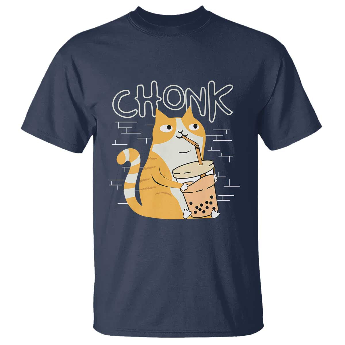 Funny Fat Cat T Shirt Chonk Drinking Bubble Tea - Wonder Print Shop