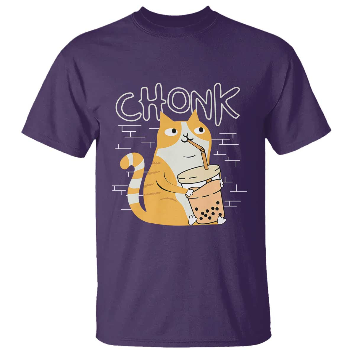 Funny Fat Cat T Shirt Chonk Drinking Bubble Tea - Wonder Print Shop