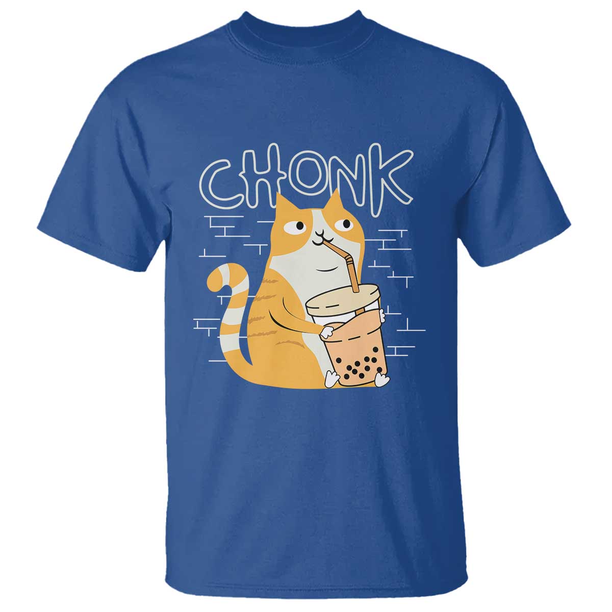 Funny Fat Cat T Shirt Chonk Drinking Bubble Tea - Wonder Print Shop