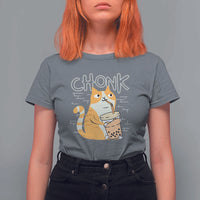 Funny Fat Cat T Shirt For Women Chonk Drinking Bubble Tea - Wonder Print Shop