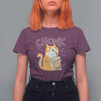Funny Fat Cat T Shirt For Women Chonk Drinking Bubble Tea - Wonder Print Shop