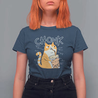 Funny Fat Cat T Shirt For Women Chonk Drinking Bubble Tea - Wonder Print Shop