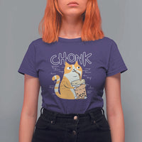 Funny Fat Cat T Shirt For Women Chonk Drinking Bubble Tea - Wonder Print Shop