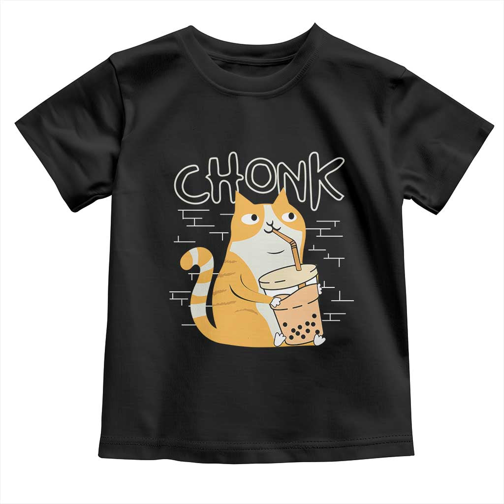 Funny Fat Cat Toddler T Shirt Chonk Drinking Bubble Tea