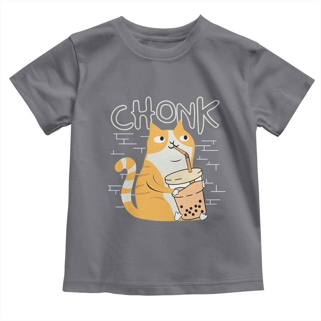 Funny Fat Cat Toddler T Shirt Chonk Drinking Bubble Tea