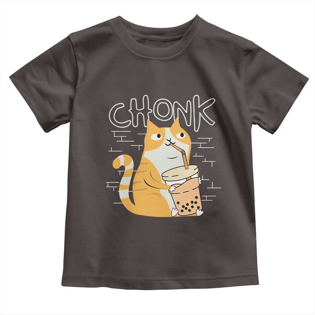 Funny Fat Cat Toddler T Shirt Chonk Drinking Bubble Tea