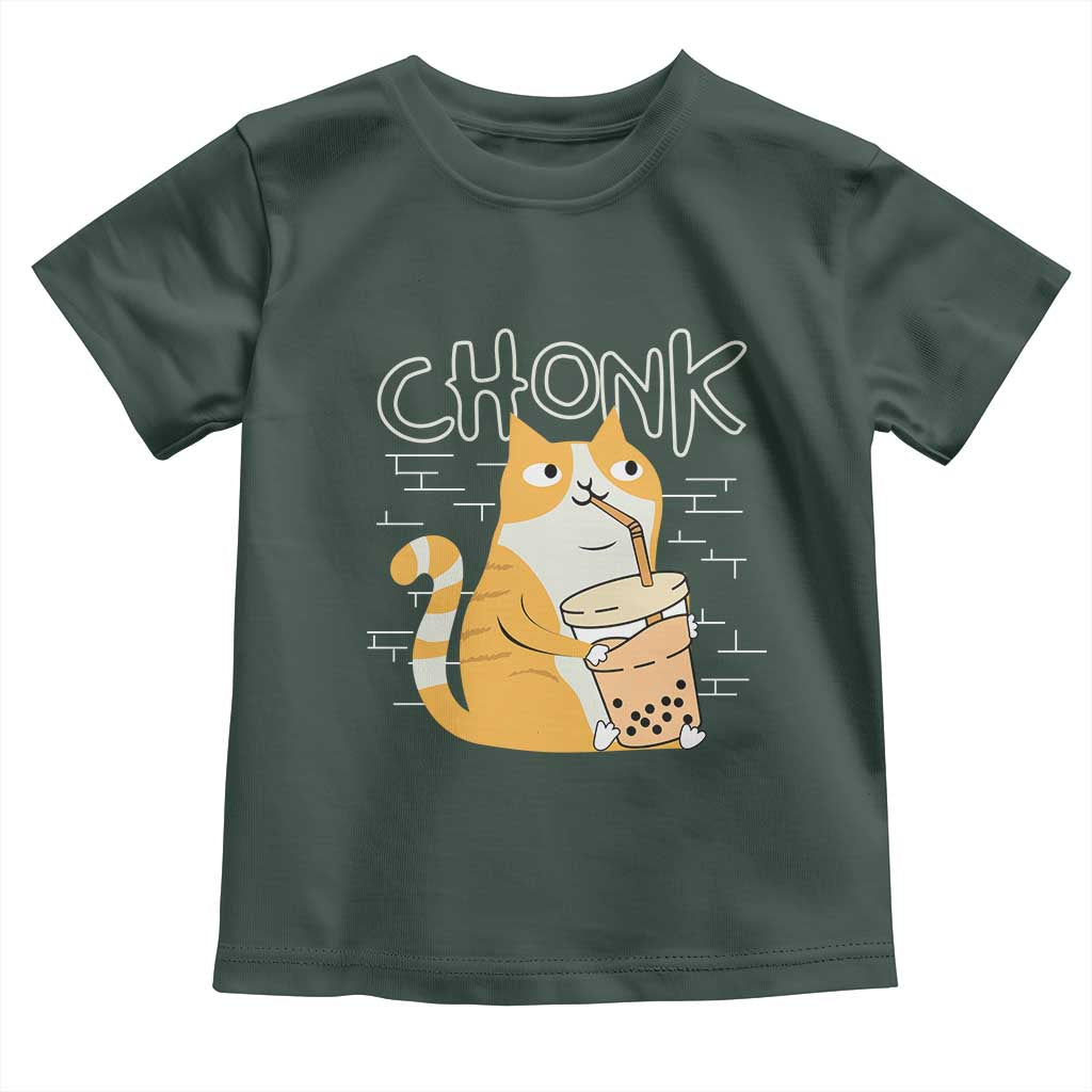 Funny Fat Cat Toddler T Shirt Chonk Drinking Bubble Tea