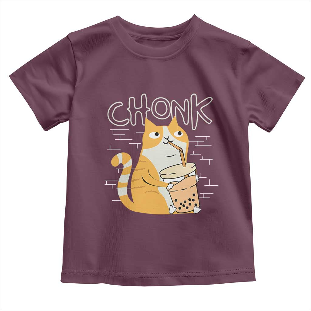 Funny Fat Cat Toddler T Shirt Chonk Drinking Bubble Tea