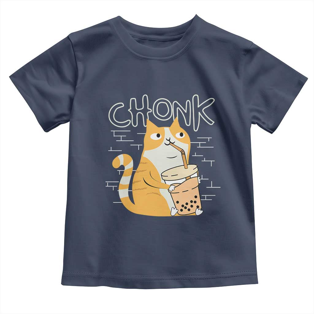 Funny Fat Cat Toddler T Shirt Chonk Drinking Bubble Tea