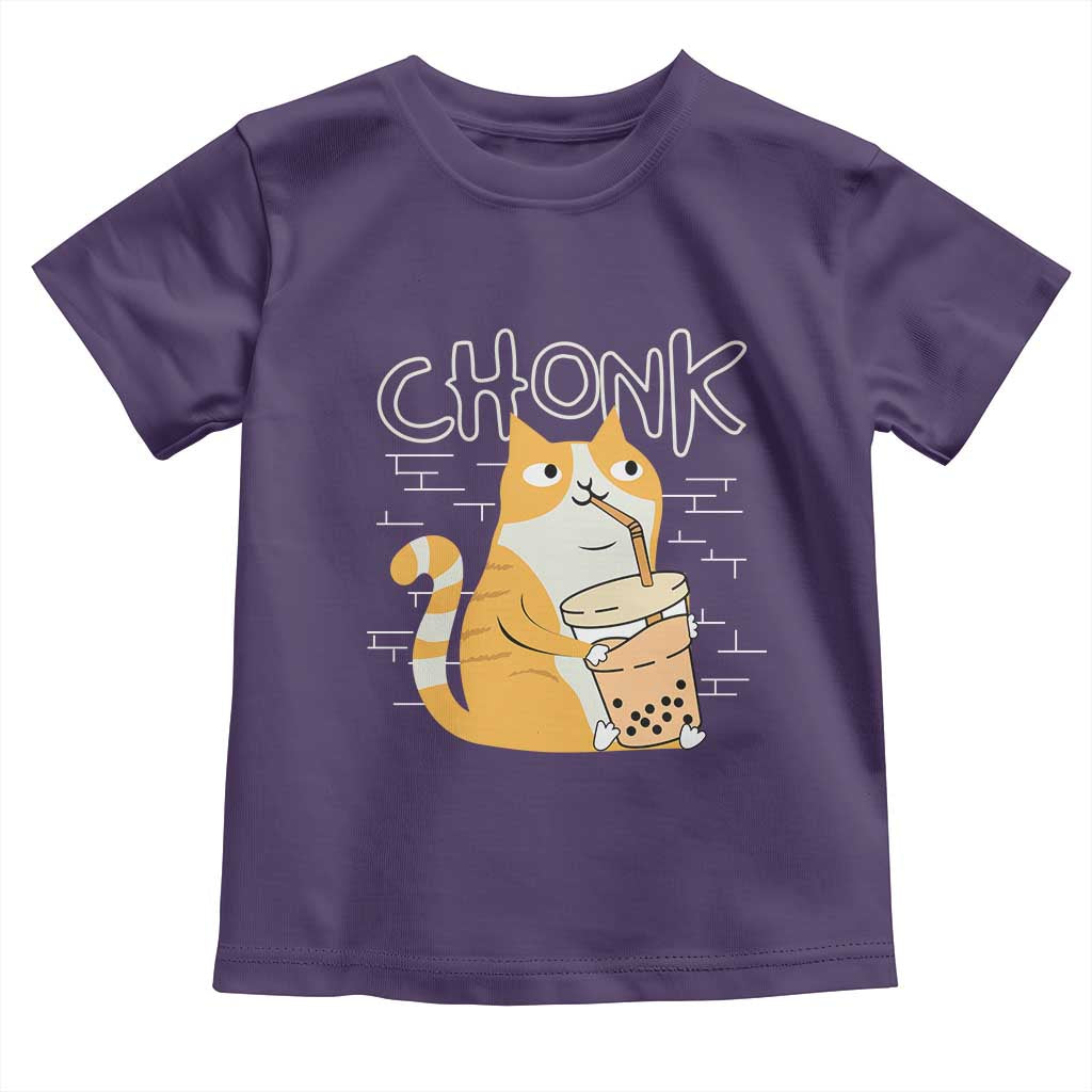Funny Fat Cat Toddler T Shirt Chonk Drinking Bubble Tea